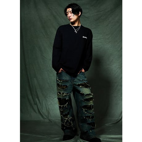 【 SUPPLIER 】Cross Rhinestone Long Sleeve Tee
