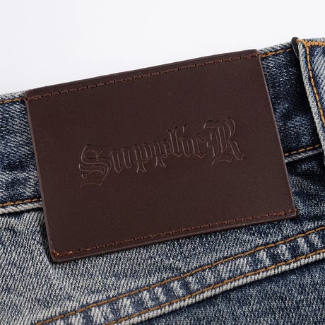 【 SUPPLIER 】Multiple Cross Leather Patch Baggy Denim