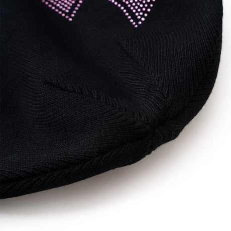 【 Unknown 】Black X Pink Cross Rhinestone Beanie