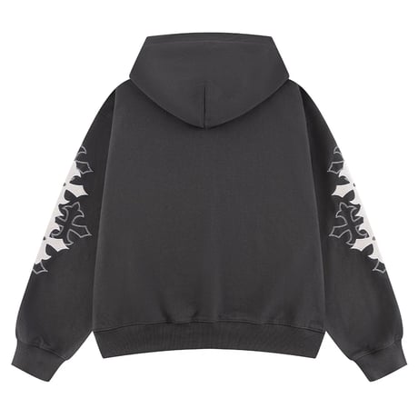 【 SUPPLIER 】Multiple Cross Leather Patch Zip Hoodie