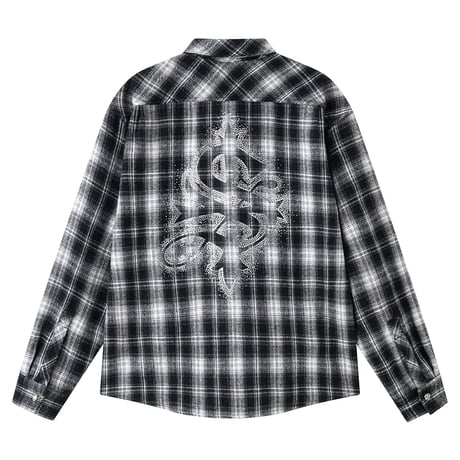 【 SUPPLIER 】Cross Rhinestone Flannel Check Shirt