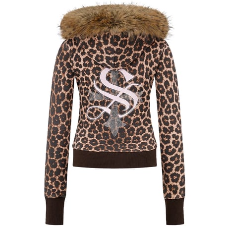 【 Sup Baby 】Leopard Baby Cross Fur Zip Hoodie - Tight Fit Women'S