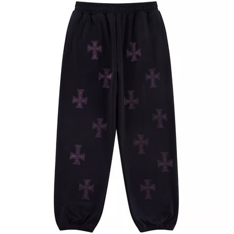 【 Unknown 】Black X Purple Cross Rhinestone Jogger