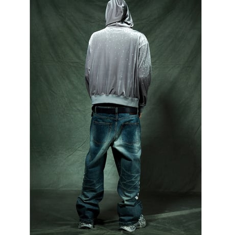 【 SUPPLIER 】Multiple Cross Leather Patch Baggy Denim