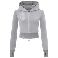 【 Sup Baby 】Multiple Cross Pierced Zip Hoodie Women'S