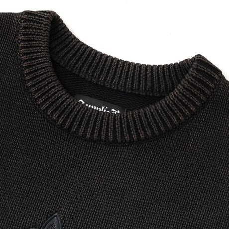 【 SUPPLIER 】Washed Triple Cross Leather Patch Crew Knit