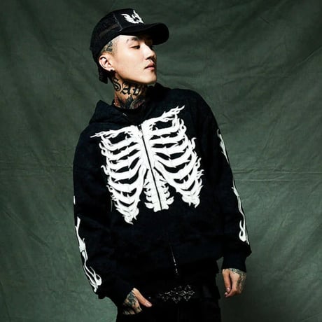 【 SUPPLIER 】Fire Bones Leather Patch Zip Hoodie