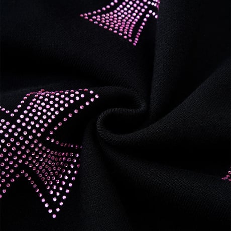 【 Unknown 】Black X Pink Allover Cross Rhinestone Zip Hoodie