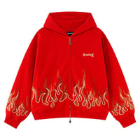 【 SUPPLIER 】Fire Pattern Rhinestone Zip Hoodie