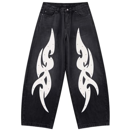 【 SUPPLIER 】Studs Tribal Leather Patch Curve Denim