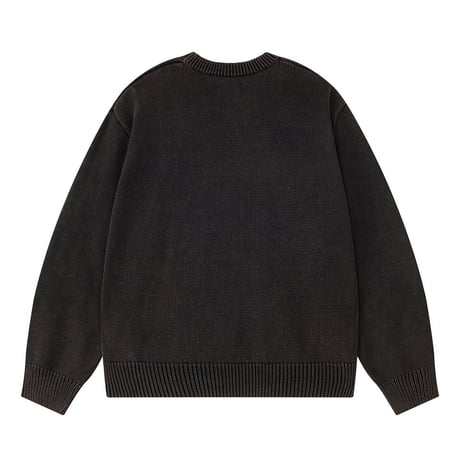 【 SUPPLIER 】Washed Triple Cross Leather Patch Crew Knit
