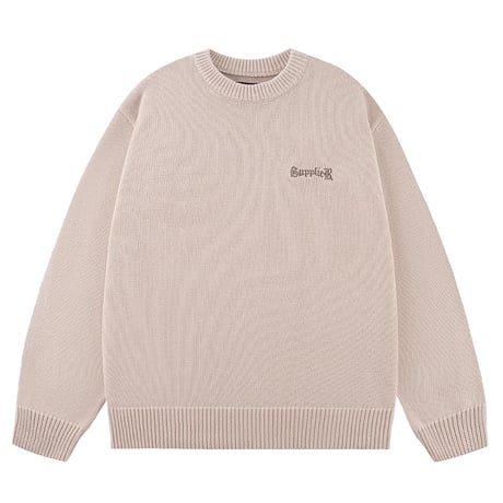 【 SUPPLIER 】Tribal Cross Leather Patch Crew Knit