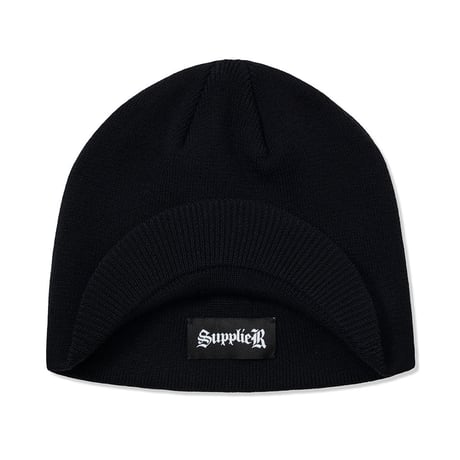 【 SUPPLIER 】Cross Leather Patch Brim Knit Beanie