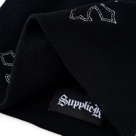 【 SUPPLIER 】Multiple Cross Leather Patch Beanie