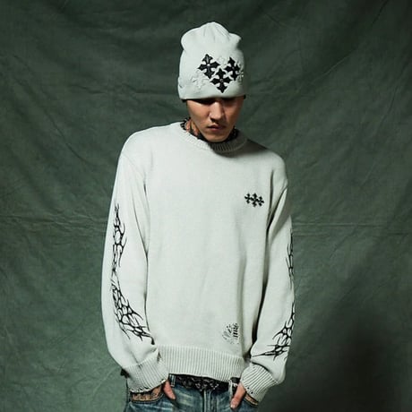 【 SUPPLIER 】Multiple Cross Leather Patch Beanie