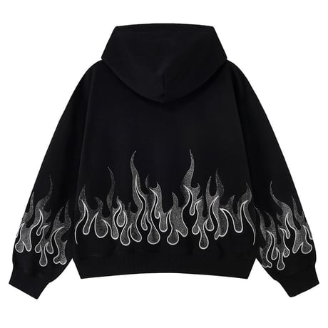 【 SUPPLIER 】Fire Pattern Rhinestone Zip Hoodie