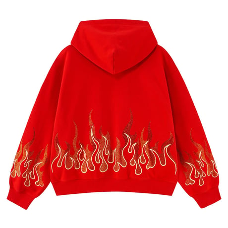 【 SUPPLIER 】Fire Pattern Rhinestone Zip Hoodie