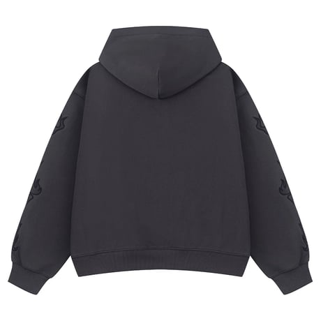 【 SUPPLIER 】Fire Bones Leather Patch Zip Hoodie