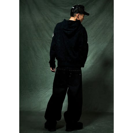 【 SUPPLIER 】Fire Bones Leather Patch Zip Hoodie