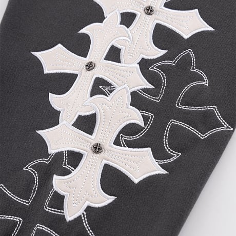 【 SUPPLIER 】Multiple Cross Leather Patch Zip Hoodie