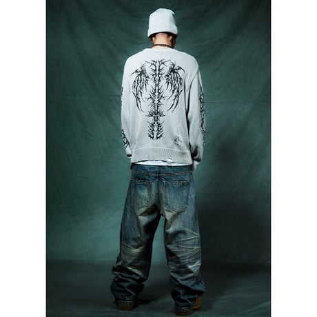 【 SUPPLIER 】Studs Tribal Leather Patch Curve Denim