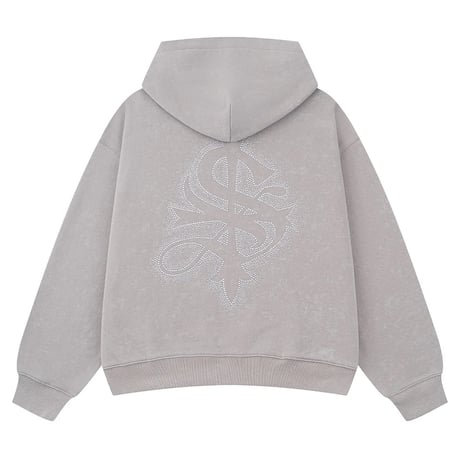 【 SUPPLIER 】Spray Cross Rhinestone Zip Hoodie