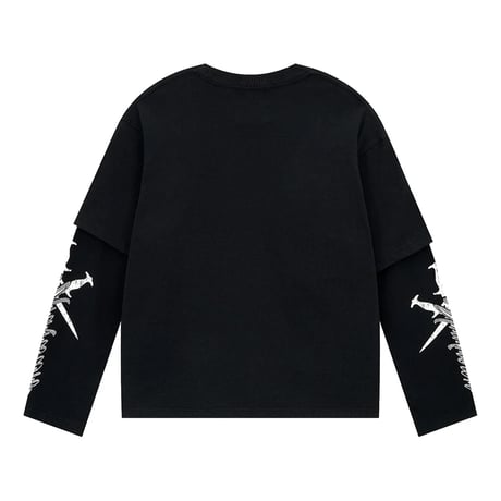 【 Unknown 】Cursive Rhinestone Layered Long Sleeve