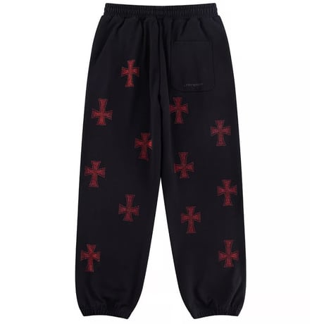 【 Unknown 】Black X Red Cross Rhinestone Jogger