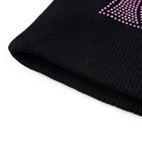 【 Unknown 】Black X Pink Cross Rhinestone Beanie