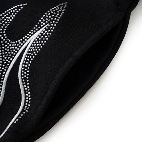 【 SUPPLIER 】Fire Pattern Rhinestone Zip Hoodie