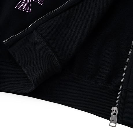 【 Unknown 】Black X Pink Allover Cross Rhinestone Zip Hoodie