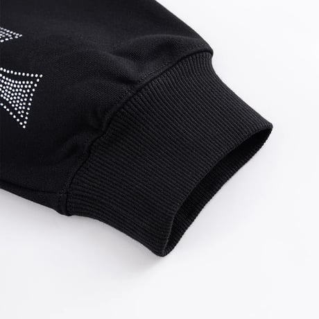 【 Unknown 】Black X Silver Cross Rhinestone Zip Hoodie