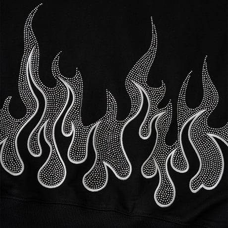 【 SUPPLIER 】Fire Pattern Rhinestone Zip Hoodie
