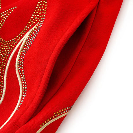 【 SUPPLIER 】Fire Pattern Rhinestone Zip Hoodie
