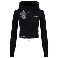 【 Sup Baby 】Multiple Cross Pierced Zip Hoodie Women'S
