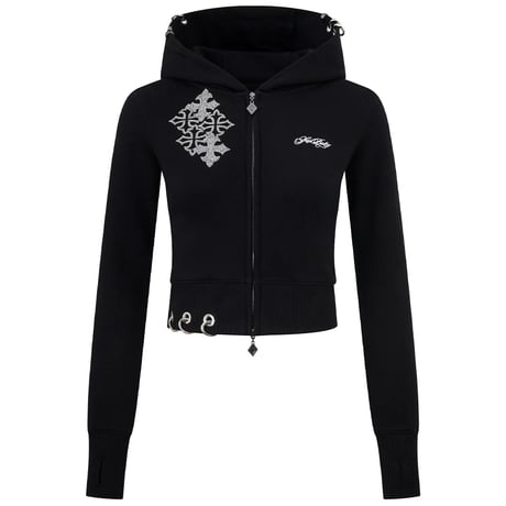 【 Sup Baby 】Multiple Cross Pierced Zip Hoodie Women'S