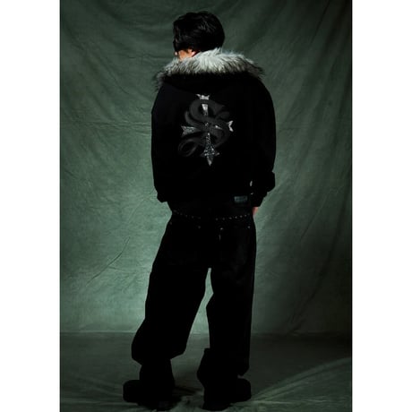 【 SUPPLIER 】Faux Fur Cross Zip Hoodie
