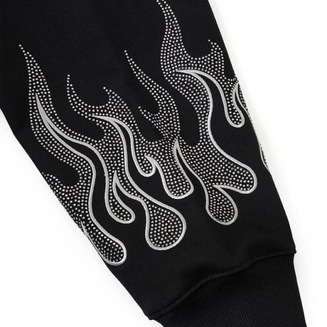 【 SUPPLIER 】Fire Pattern Rhinestone Zip Hoodie