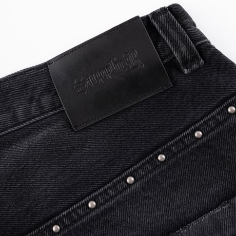 【 SUPPLIER 】Studs Tribal Leather Patch Curve Denim