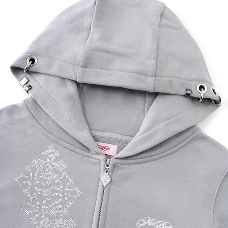 【 Sup Baby 】Multiple Cross Pierced Zip Hoodie Women'S