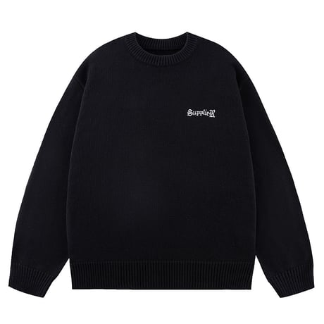 【 SUPPLIER 】Tribal Cross Leather Patch Crew Knit