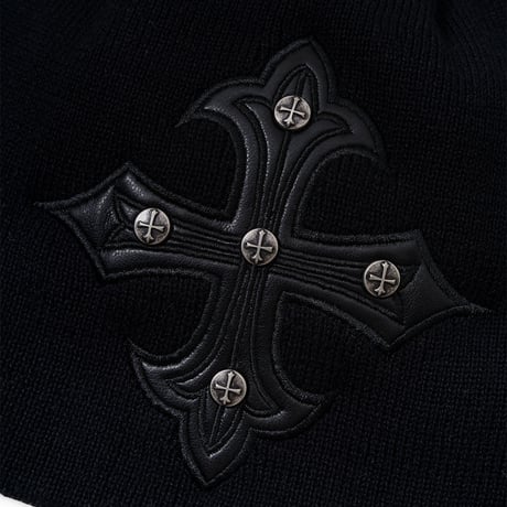 【 SUPPLIER 】Cross Leather Patch Brim Knit Beanie