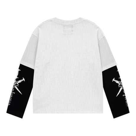 【 Unknown 】Cursive Rhinestone Layered Long Sleeve