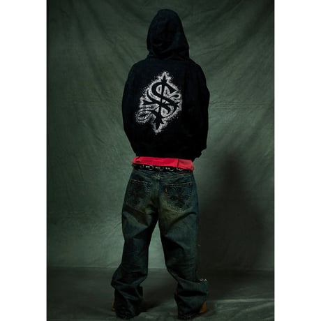 【 SUPPLIER 】Spray Cross Rhinestone Zip Hoodie