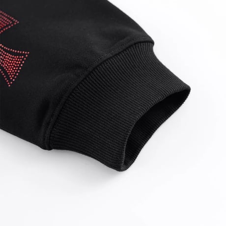 【 Unknown 】Black X Red Cross Rhinestone Zip Hoodie