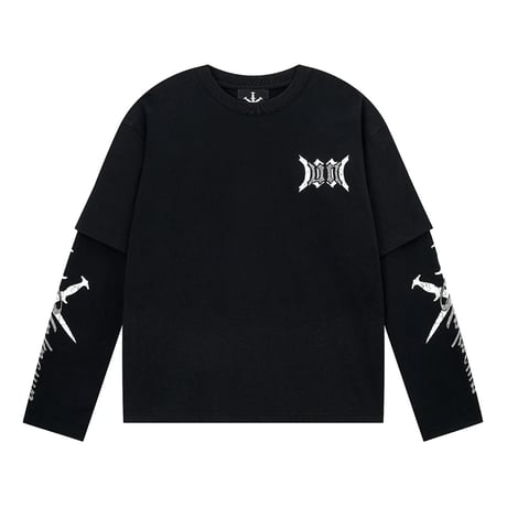 【 Unknown 】Cursive Rhinestone Layered Long Sleeve