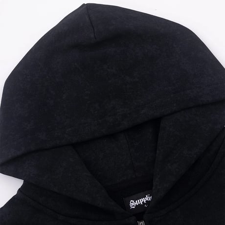 【 SUPPLIER 】Spray Cross Rhinestone Zip Hoodie