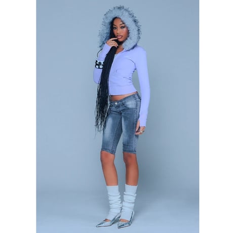 【 Sup Baby 】Baby Cross Fur Zip Hoodie - Tight Fit Women'S
