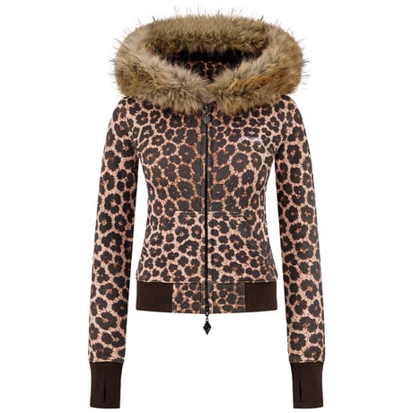 【 Sup Baby 】Leopard Baby Cross Fur Zip Hoodie - Tight Fit Women'S
