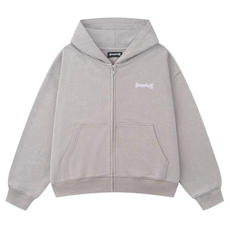 【 SUPPLIER 】Spray Cross Rhinestone Zip Hoodie